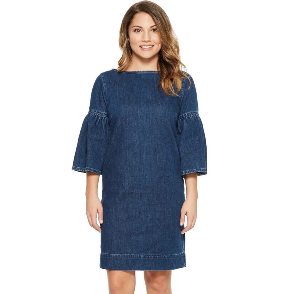 Ralph Lauren Women Denim Bell-Sleeve Shift Mini Dress Blue Size 6 Flounce - Picture 2 of 15
